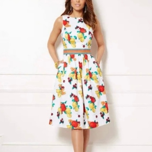 NWT EVA MENDES x New York & Company Midi Dress Size 6 Fit & Flare High Neck - Picture 1 of 13